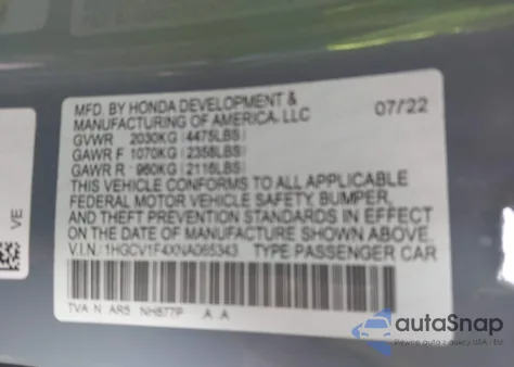 2022 Honda Accord Sport Special Edition from USA, damaged, VIN 1HGCV1F4XNA065343